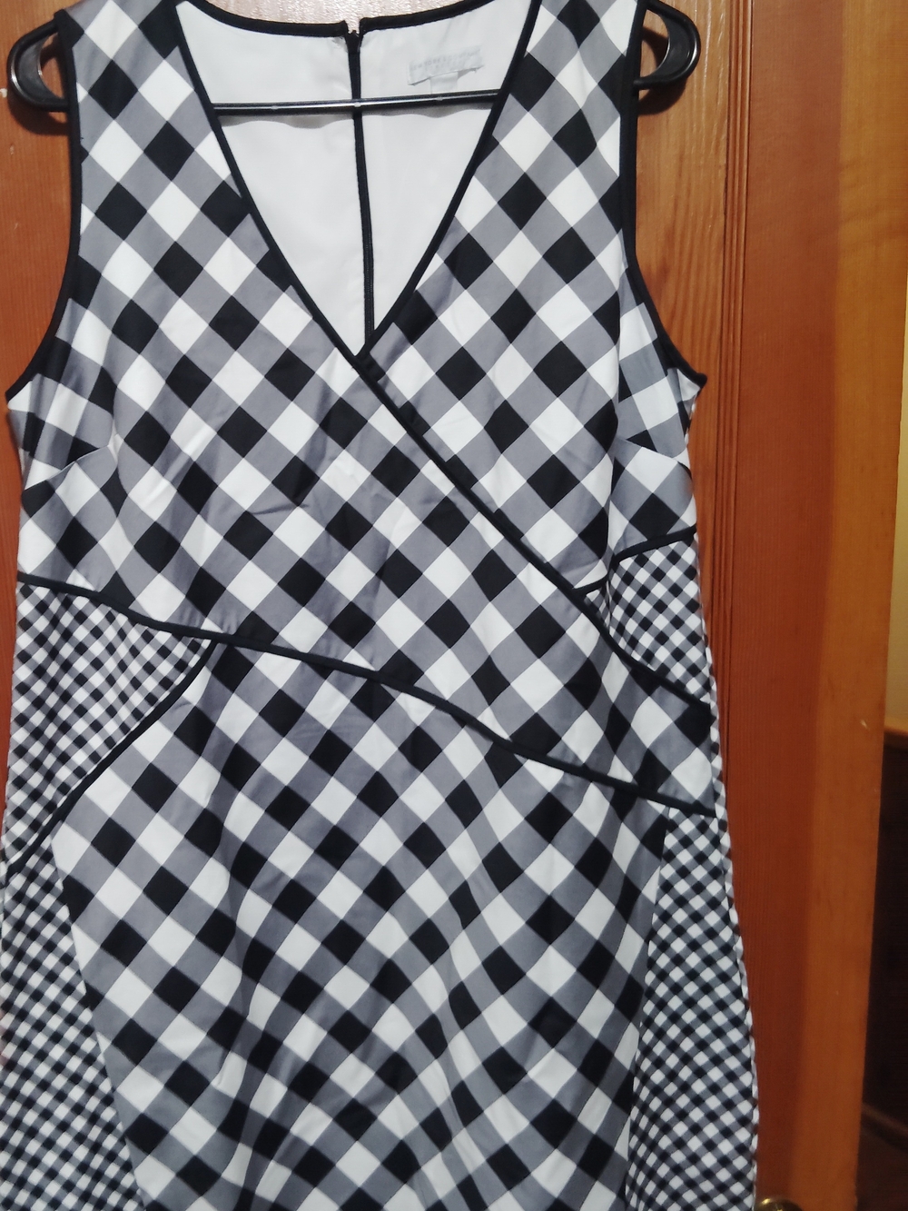 New York & Company Black and White Gingham Sleeveless Wrap Dress